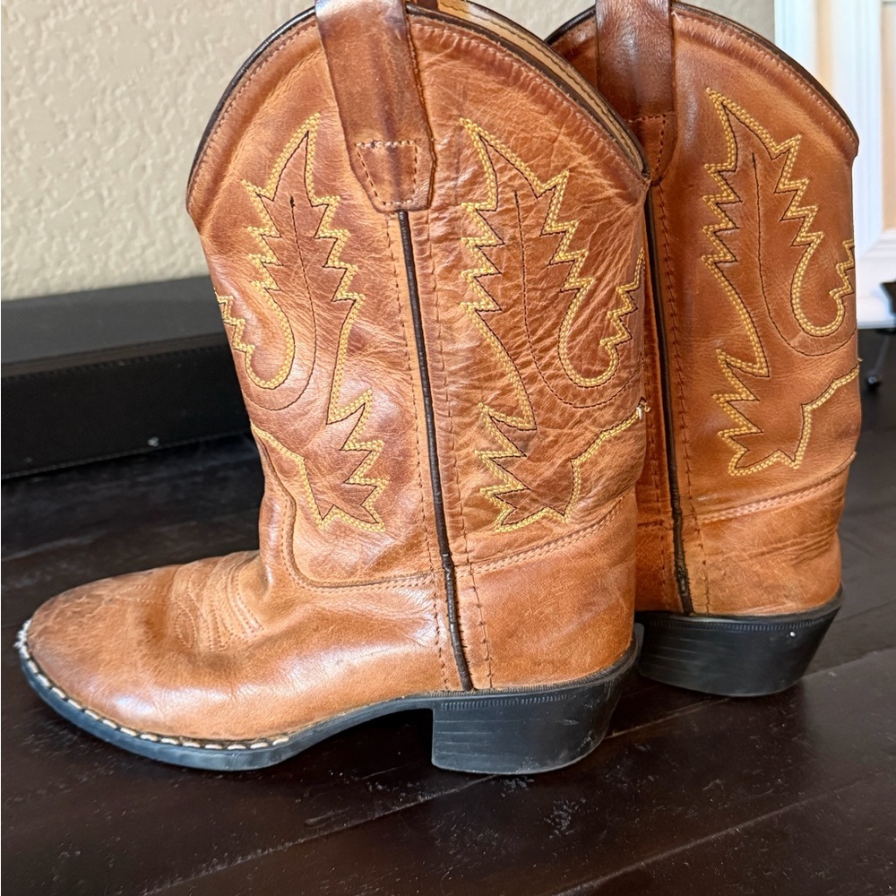 Brown Leather Youth Cowboy Boots- Size 12